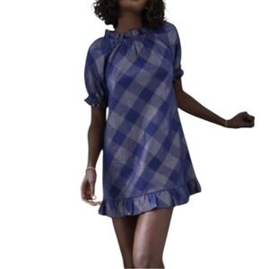 HILL HOUSE navy blue / silver glitter Plaid The Katherine Nap dress Size L